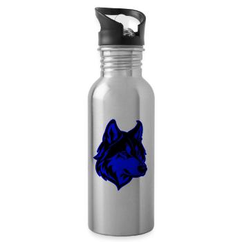 Husky Dog Animal Portrait - Water bottle with straw - silver - Right