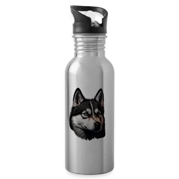 Husky Vintage Schlittenhunde Sibirischer Husky - Trinkflasche mit integriertem Trinkhalm - Lightsilver - Rechts