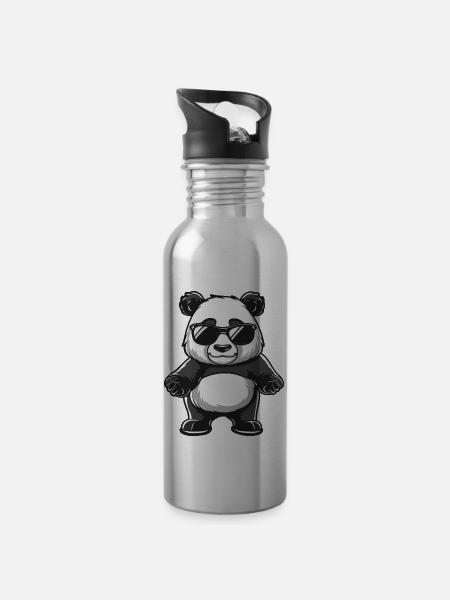 Panda Tier - Trinkflasche mit integriertem Trinkhalm - Lightsilver
