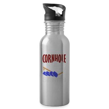 Funny Cornhole Player Gift - Water bottle with straw - silver - Right