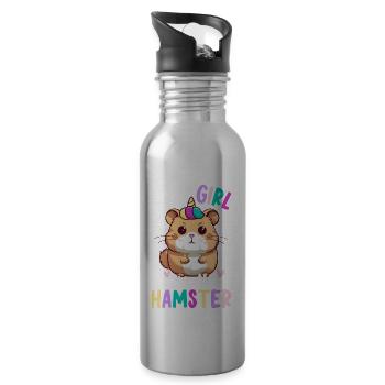 This girl loves her hamster Female - Water bottle with straw - silver - Right