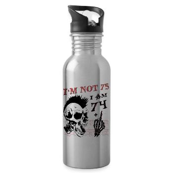 I Am 74 Plus Middle Finger - 75th Birthday - Water bottle with straw - silver - Right