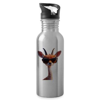 Antelope, Kudu, Gazelle, Africa, Serengeti, Antelope - Water bottle with straw - silver - Right