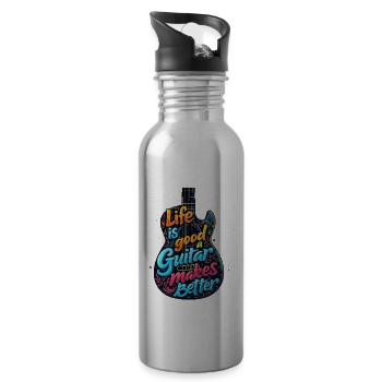 Life is Good Guitar makes it Better - Trinkflasche mit integriertem Trinkhalm - Lightsilver - Rechts