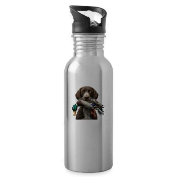 German Longhair I Hunting Dog Pointing Dog Motif for - Water bottle with straw - silver - Right