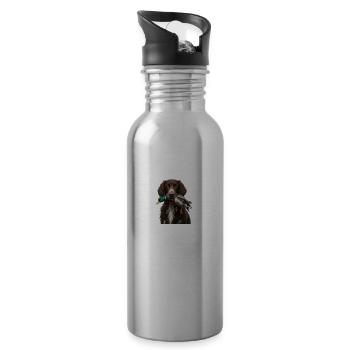 German Longhair I Hunting Dog Pointing Dog Motif for - Water bottle with straw - silver - Right