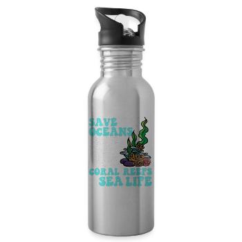 Save the oceans, coral reefs, marine life - Water bottle with straw - silver - Right