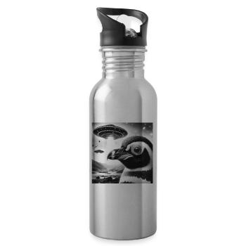 Penguin Sci-Fi Funny Graphic Selfie with UFOs Weir - Water bottle with straw - silver - Right