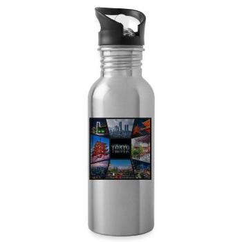 Tokyo Japan Asia Collage Skyline City Metropolis - Water bottle with straw - silver - Right