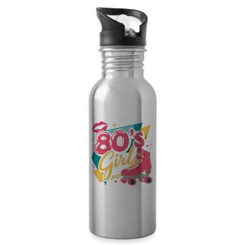 Retro 80s Girl Roller Skate Roller Skates - Water bottle with straw - silver - Right