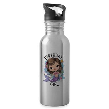 Birthday Girl Mermaid - Water bottle with straw - silver - Right