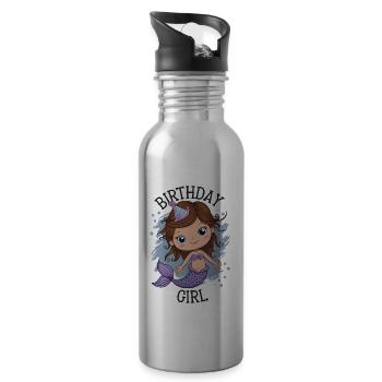 Birthday Girl Mermaid - Water bottle with straw - silver - Right