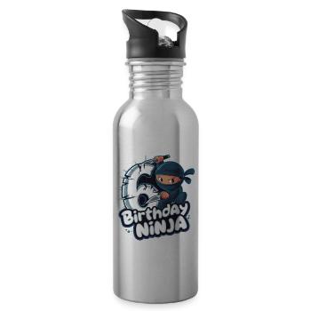 This Little Ninja Is 6 Birthday Shirt - Water bottle with straw - silver - Right
