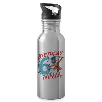 This Little Ninja Is 6 Birthday Shirt - Water bottle with straw - silver - Right