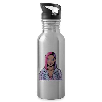 Anime Woman - Water bottle with straw - silver - Right