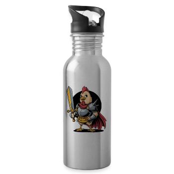 Tapferer Hahn-Ritter in mittelalterlicher Rüstung - Trinkflasche mit integriertem Trinkhalm - Lightsilver - Rechts