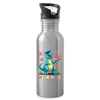 Melonsaurus Lustiger Dinosaurier für einen - Trinkflasche mit integriertem Trinkhalm - Lightsilver - Rechts