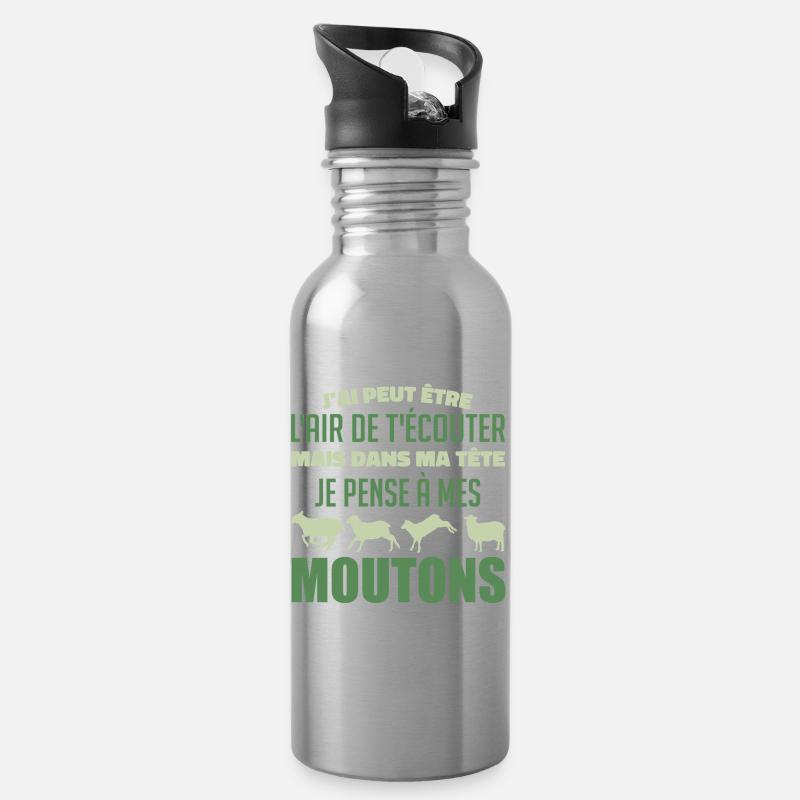 Ich denke an meine Schafe - Trinkflasche mit integriertem Trinkhalm - Lightsilver