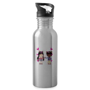 refugees are welcome anime - Water bottle with straw - silver - Right