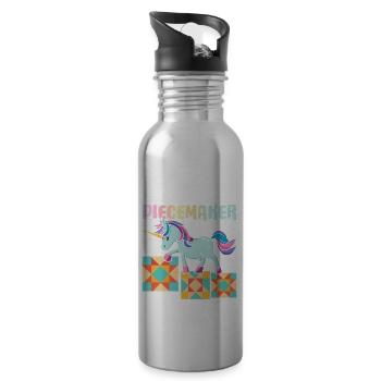 Quilt Lover Knitting Sewing Girl I'm A Piecemaker - Water bottle with straw - silver - Right