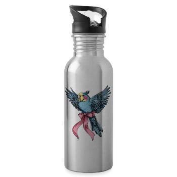 Coquette Bow Budgie Parakeet Parrot - Water bottle with straw - silver - Right