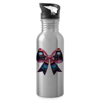 Coquette Bow Arcade Gaming Gamer Mothers Day - Water bottle with straw - silver - Right
