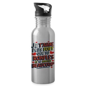 Humour couple – Amour et ronflements cadeau drôle - Gourde avec paille intégrée - argent clair - Droite