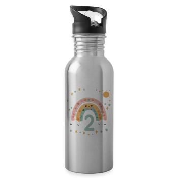 2. Geburtstag Geburtstagsshirt Regenbogen Wolke - Trinkflasche mit integriertem Trinkhalm - Lightsilver - Rechts