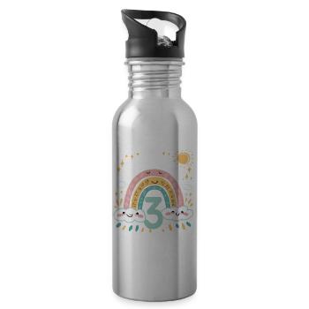 3rd Birthday Shirt Rainbow Cloud - Water bottle with straw - silver - Right