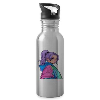Anime Woman - Water bottle with straw - silver - Right