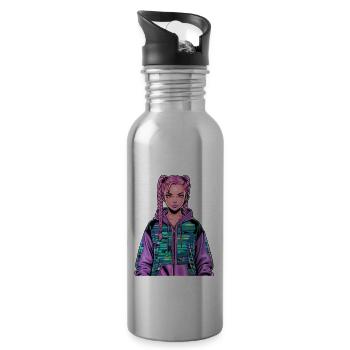 Anime Woman - Water bottle with straw - silver - Right