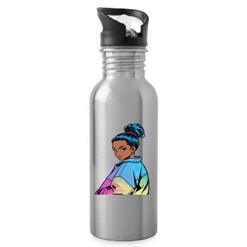 Anime Woman - Water bottle with straw - silver - Right