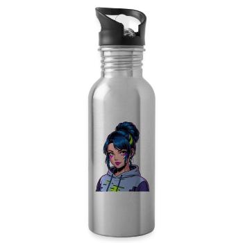 Anime Woman - Water bottle with straw - silver - Right