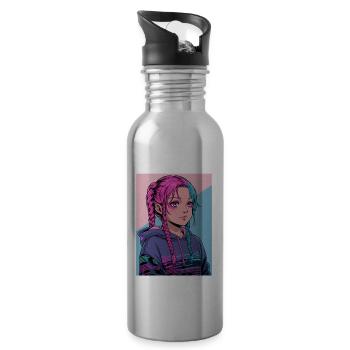 Anime Woman - Water bottle with straw - silver - Right
