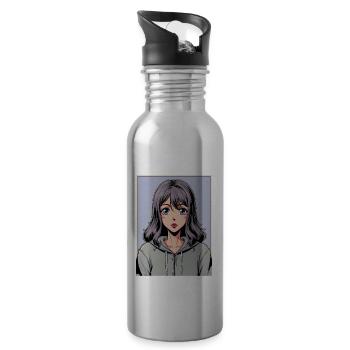 Anime Woman - Water bottle with straw - silver - Right