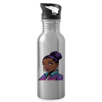 Anime Woman - Water bottle with straw - silver - Right