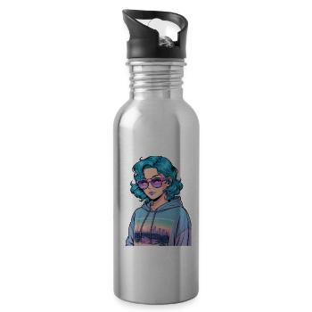 Anime Woman - Water bottle with straw - silver - Right