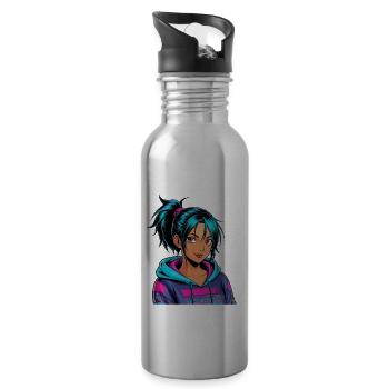 Anime Woman - Water bottle with straw - silver - Right