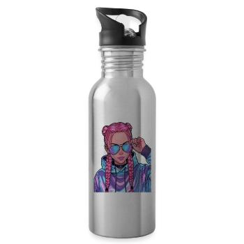 Anime Woman - Water bottle with straw - silver - Right