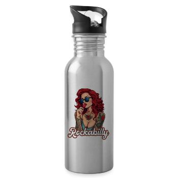 Cool Rockabilly Frau im Syle der 50er - Trinkflasche mit integriertem Trinkhalm - Lightsilver - Rechts