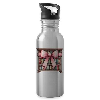 Coquette Bow Librarian Library Books Pink - Water bottle with straw - silver - Right