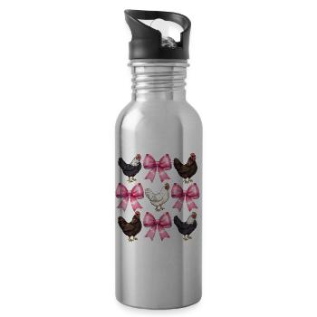 Coquette Bow Hühnerfarm Bauernhof Rosa Mothers Day - Trinkflasche mit integriertem Trinkhalm - Lightsilver - Rechts