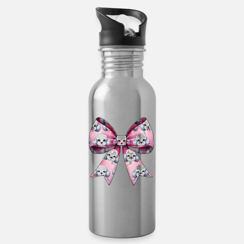 Coquette Schleife Pudel Hund Mama Muster rosa - Trinkflasche mit integriertem Trinkhalm - Lightsilver
