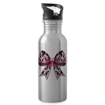 Coquette Bow Boston Terrier Dog Mom - Water bottle with straw - silver - Right
