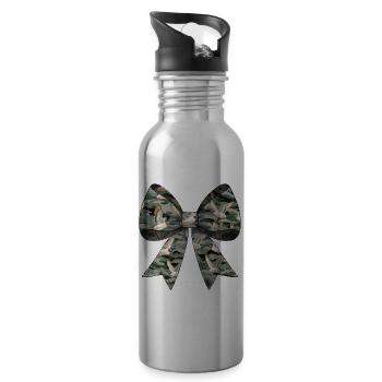 Coquette Bow Duck Hunting Hunter Camouflage Ribbon - Water bottle with straw - silver - Right