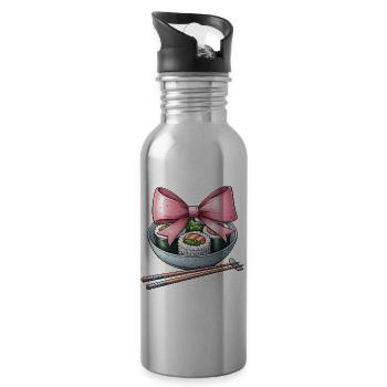 Coquette noeud sushi cuisine japonaise ruban rose - Gourde avec paille intégrée - argent clair - Droite