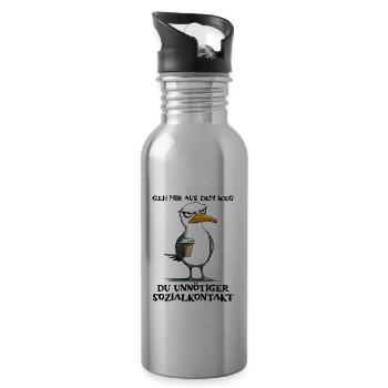 Geh mir aus dem Weg Du unnötiger Sozialkontakt - Trinkflasche mit integriertem Trinkhalm - Lightsilver - Rechts