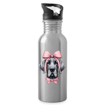 Coquette noeud Dogue Allemand Chien Maman Rose - Gourde avec paille intégrée - argent clair - Droite