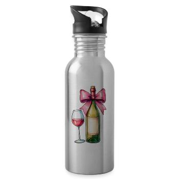 Coquette Bow Wine Drinker Pink - Water bottle with straw - silver - Right