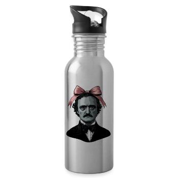 Coquettish Bow Edgar Allan Poe Literature Pink - Water bottle with straw - silver - Right